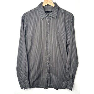John Varvatos Striped Shirt Mens Button Up Long Sleeve Dress Casual Grey Medium